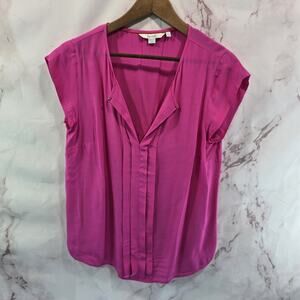 Boden Shirt Womens US 8 Medium UK 12 Pink Blouse Notch Round Riviera Pleated